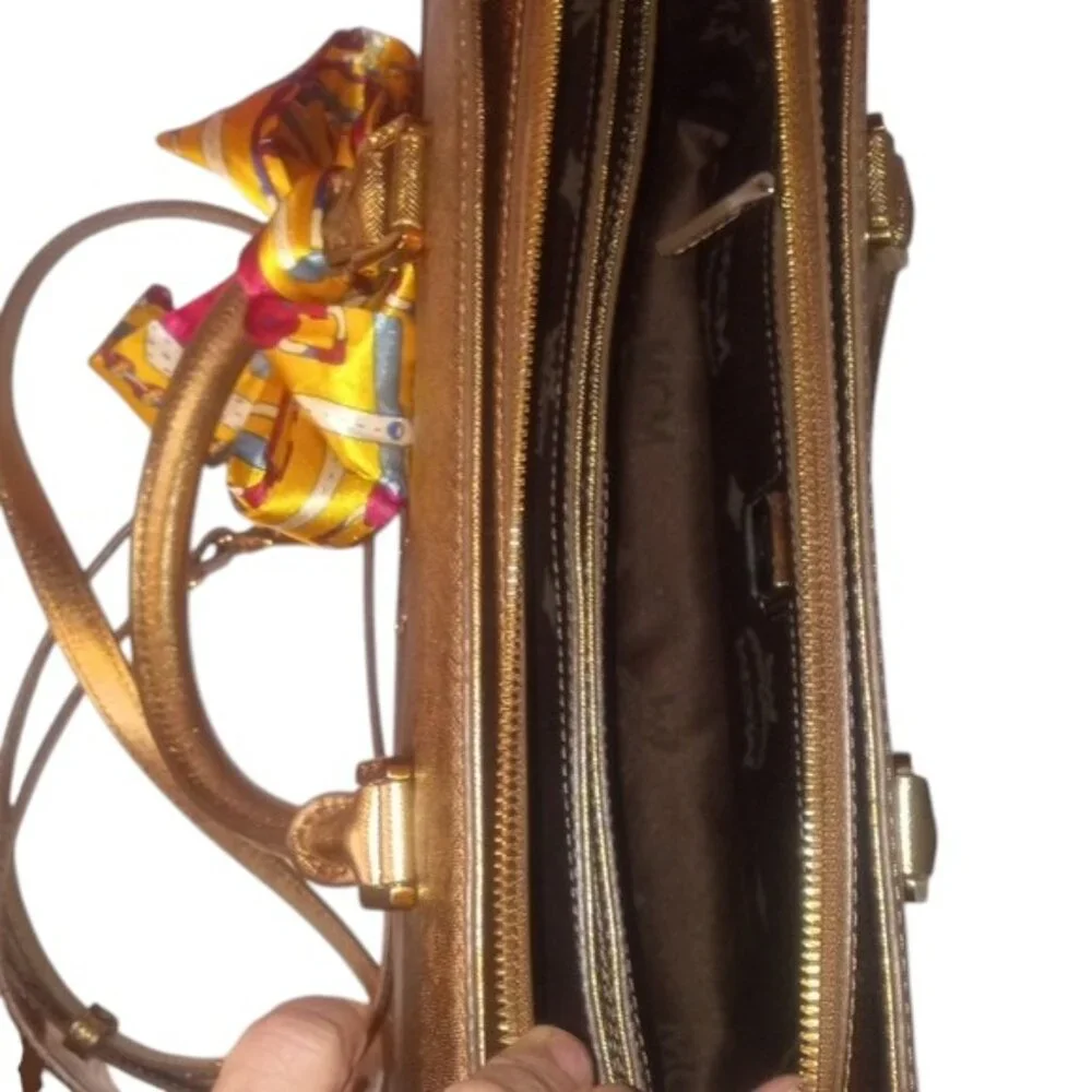 MCM Nuovo Leather Satchel with Crossbody | Gold